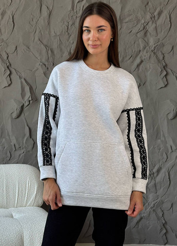 Світло-сірий світшот меланж мереживо (369717031)