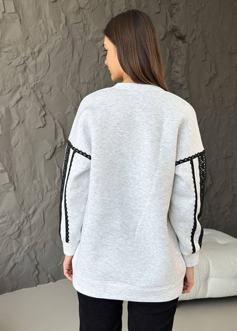 Світло-сірий світшот меланж мереживо (369717031)