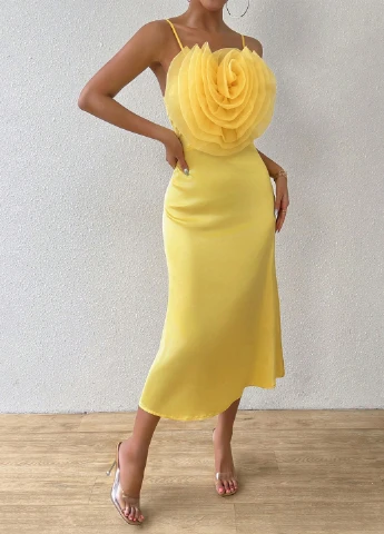Желтое кэжуал платье а-силуэт SHEIN однотонное