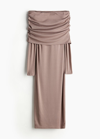Кофейное кэжуал платье с открытыми плечами H&M однотонное