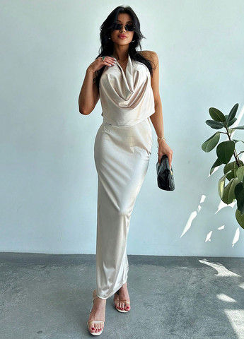 Молочное коктейльное платье с открытой спиной SHEIN однотонное