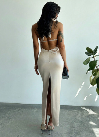 Молочное коктейльное платье с открытой спиной SHEIN однотонное