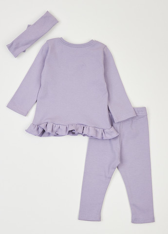 Бузковий демісезонний комплект (лонгслів, легінси, пов'язка) Фламинго