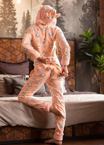 Персиковая всесезон пижама комбинезон Pijamoni Pijamoni (комбінезон з карманом на попі, піджамоні) всесезон - кигурумі