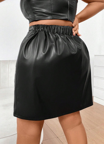 Черная кэжуал однотонная юбка SHEIN