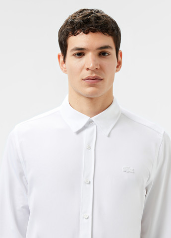 Белая классическая, кэжуал рубашка однотонная Lacoste