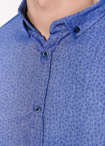 Светло-синяя кэжуал рубашка с геометрическим узором Time of Style с длинным рукавом