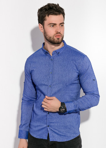 Светло-синяя кэжуал рубашка с геометрическим узором Time of Style с длинным рукавом