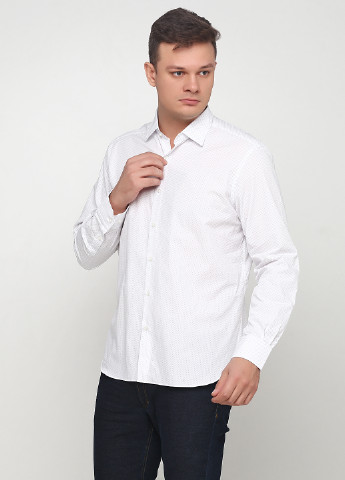 Белая кэжуал рубашка в горошек Massimo Dutti с длинным рукавом