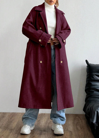 Сливове демісезонне Пальто однобортне SHEIN