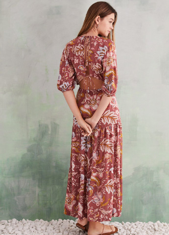 Бордовое кэжуал платье с открытой спиной Women'secret с цветочным принтом