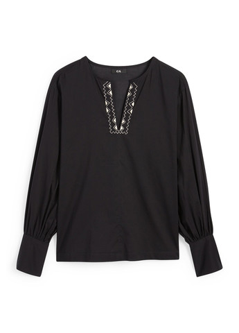 Чорна вишиванка C&A візерунок однотонний пряма бавовна (339851002)