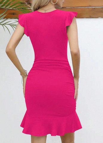 Фуксиновое (цвета Фуксия) кэжуал платье силуэтная SHEIN однотонное