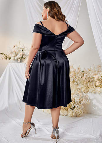 Чорна святковий, коктейльна сукня кльош, з відкритими плечима SHEIN однотонна