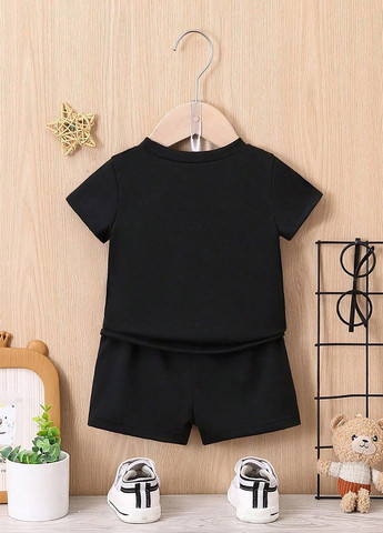 Черный летний комплект (футболка, шорты) SHEIN