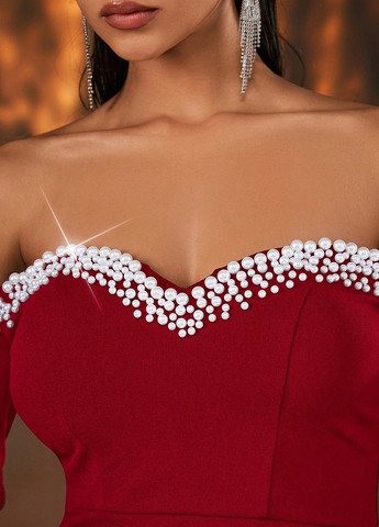 Червона вечірня сукня годе, з відкритими плечима SHEIN однотонна