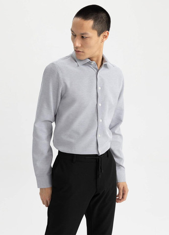 Светло-серая кэжуал рубашка меланж DeFacto