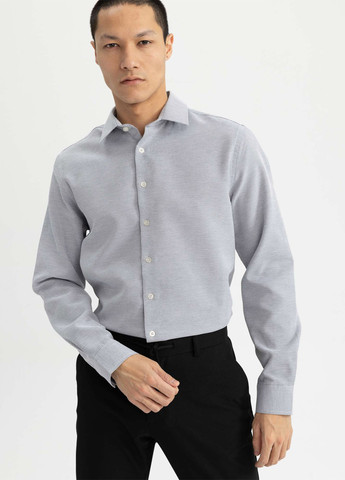 Светло-серая кэжуал рубашка меланж DeFacto