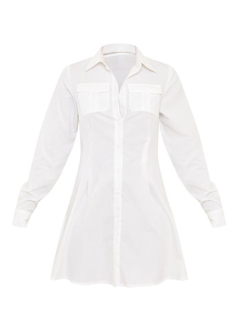 Белое кэжуал платье рубашка PrettyLittleThing однотонное