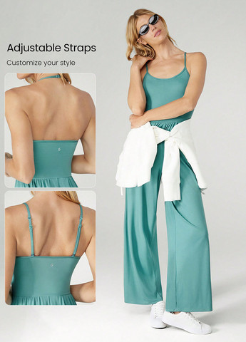 Комбинезон SHEIN комбинезон-брюки однотонный бирюзовый спортивный модал