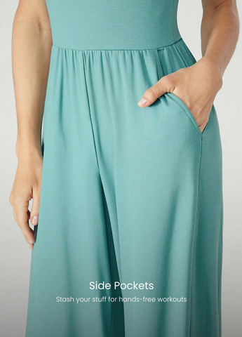 Комбинезон SHEIN комбинезон-брюки однотонный бирюзовый спортивный модал