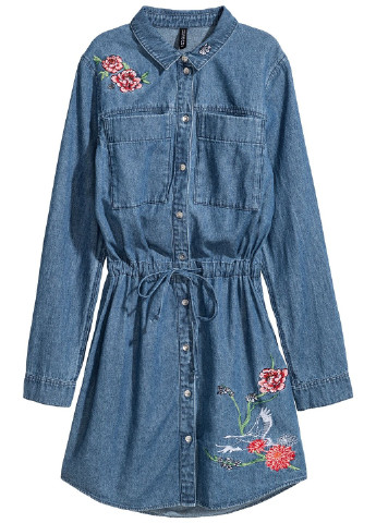 Синее джинсовое платье H&M с цветочным принтом