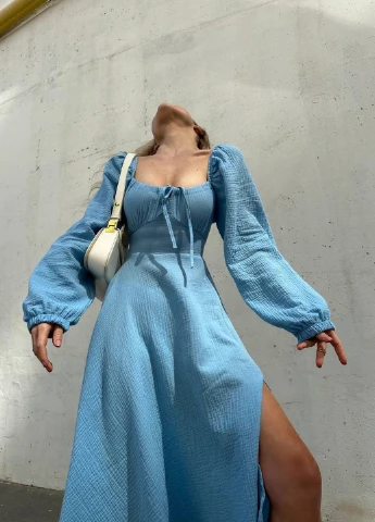 Блакитна кежуал сукня кльош Fashion однотонна