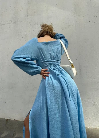 Блакитна кежуал сукня кльош Fashion однотонна