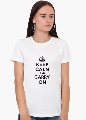Белая демисезон футболка женская сохраняй спокойствие (keep calm) белый (8976-2009) xxl MobiPrint