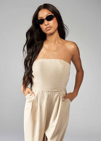 Комбинезон SHEIN комбинезон-брюки однотонный бежевый кэжуал лен