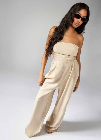 Комбинезон SHEIN комбинезон-брюки однотонный бежевый кэжуал лен