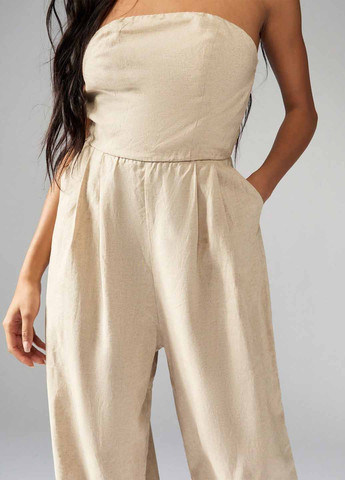 Комбинезон SHEIN комбинезон-брюки однотонный бежевый кэжуал лен