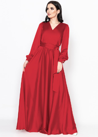 Темно-красное кэжуал платье на запах Seam однотонное