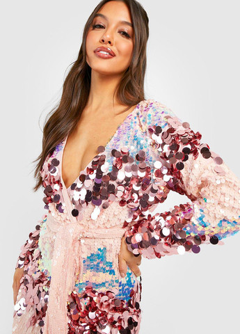 Комбінована вечірня сукня на запах Boohoo з абстрактним візерунком