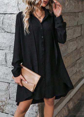 Чорна кежуал сукня сукня-сорочка SHEIN однотонна