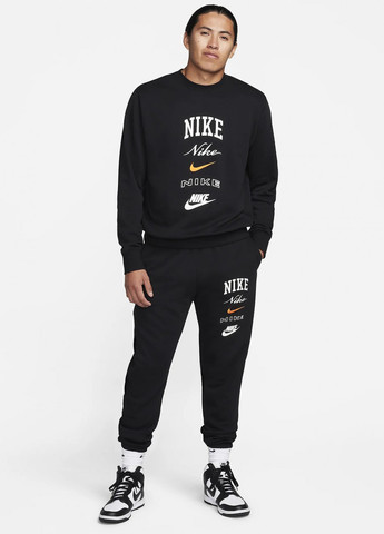 Свитшот Nike - Свободный крой логотип черный спортивный, кэжуал хлопок, трикотаж - (292936354)
