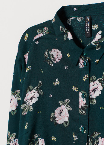 Темно-зеленая кэжуал рубашка с цветами H&M