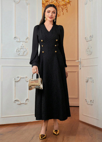 Черное кэжуал платье клеш SHEIN однотонное