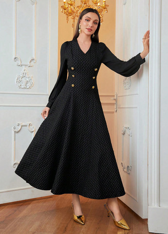 Черное кэжуал платье клеш SHEIN однотонное