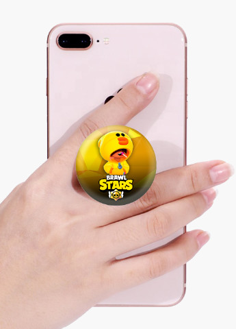 Попсокет (Popsockets) тримач для смартфону Леон Качка Курча Бравл Старс (Leon Sally Brawl Stars) (8754-1020) Чорний MobiPrint (216748272)