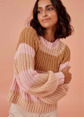 Комбинированный демисезонный женский свитер крупная вязки с пышными рукавами джемпер Finders Keepers