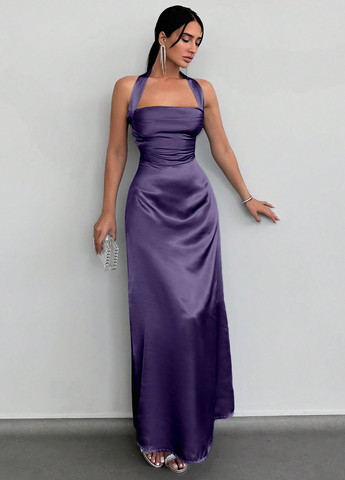 Фиолетовое вечернее платье с открытой спиной, клеш SHEIN однотонное