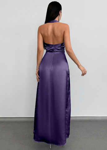 Фиолетовое вечернее платье с открытой спиной, клеш SHEIN однотонное