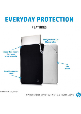 Чехол для ноутбука 14" Reversible Protective Blk/Slv Sleeve (2F2J1AA) HP (251880279)