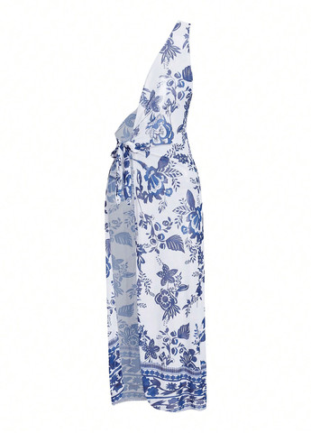 Синій літній купальник (ліф, трусики, накидка) бікіні, роздільний SHEIN