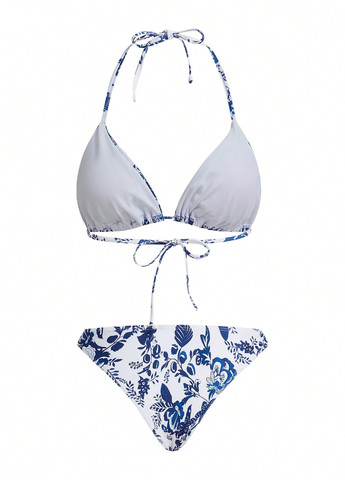 Синій літній купальник (ліф, трусики, накидка) бікіні, роздільний SHEIN