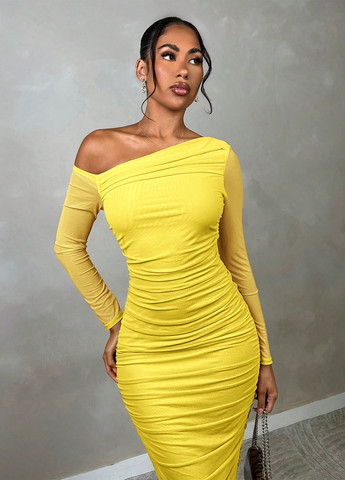 Желтое праздничный, вечернее, кэжуал платье силуэтная SHEIN однотонное