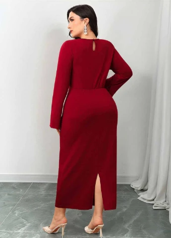 Темно-красное вечернее платье силуэтная SHEIN однотонное