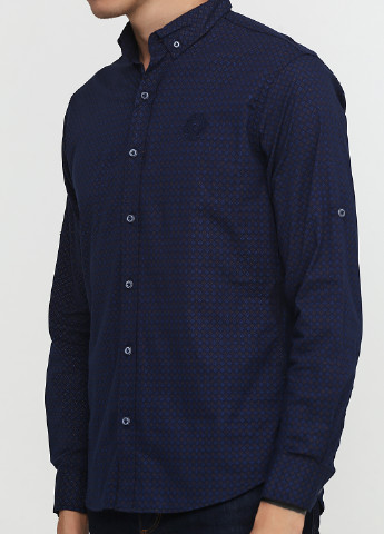 Темно-синяя кэжуал рубашка с орнаментом Madoc с длинным рукавом