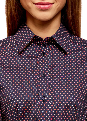 Темно-синяя кэжуал рубашка с орнаментом Oodji